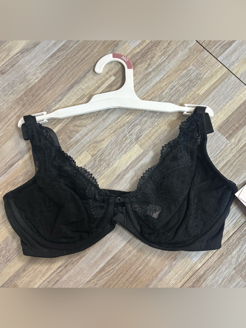 Auden Black Lace Underwire Bra with Scalloped Trim Size 36 D NWT